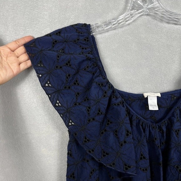 Eberjey Shirt Top Navy Blue Embroidered Evelyn Ruffled Cotton Large Top - Picture 3 of 10